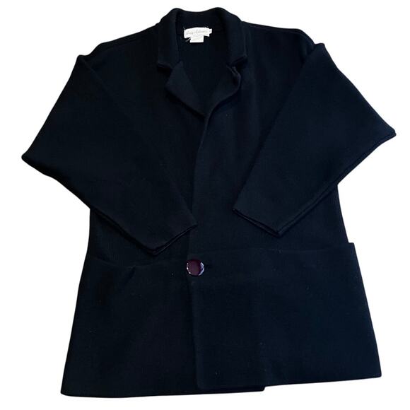 Greg Adams Black Heavy Chunky Knit Vintage Duster Cardigan Jacket Small Pockets - Picture 1 of 6